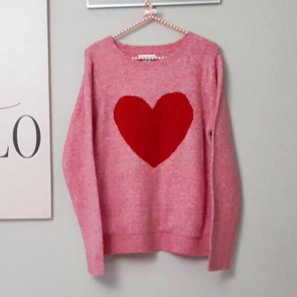 NWT Cupcakes & Cashmere pink knit red heart sweater M - Picture 5 of 5